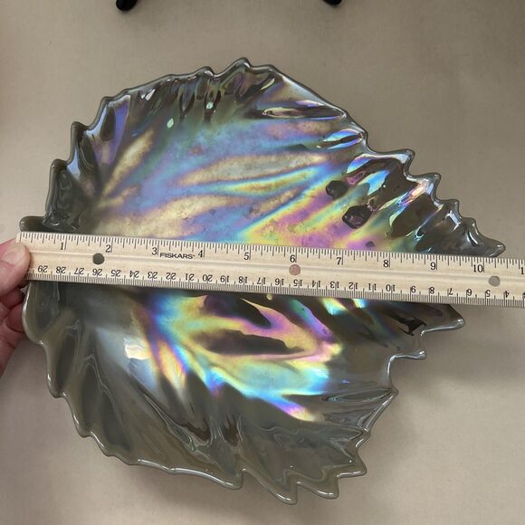 5 pc Glass Ceramic Maple‎ Leaf Handcrafted Tray Candy Dish Green/Red/Gray - Picture 13 of 16